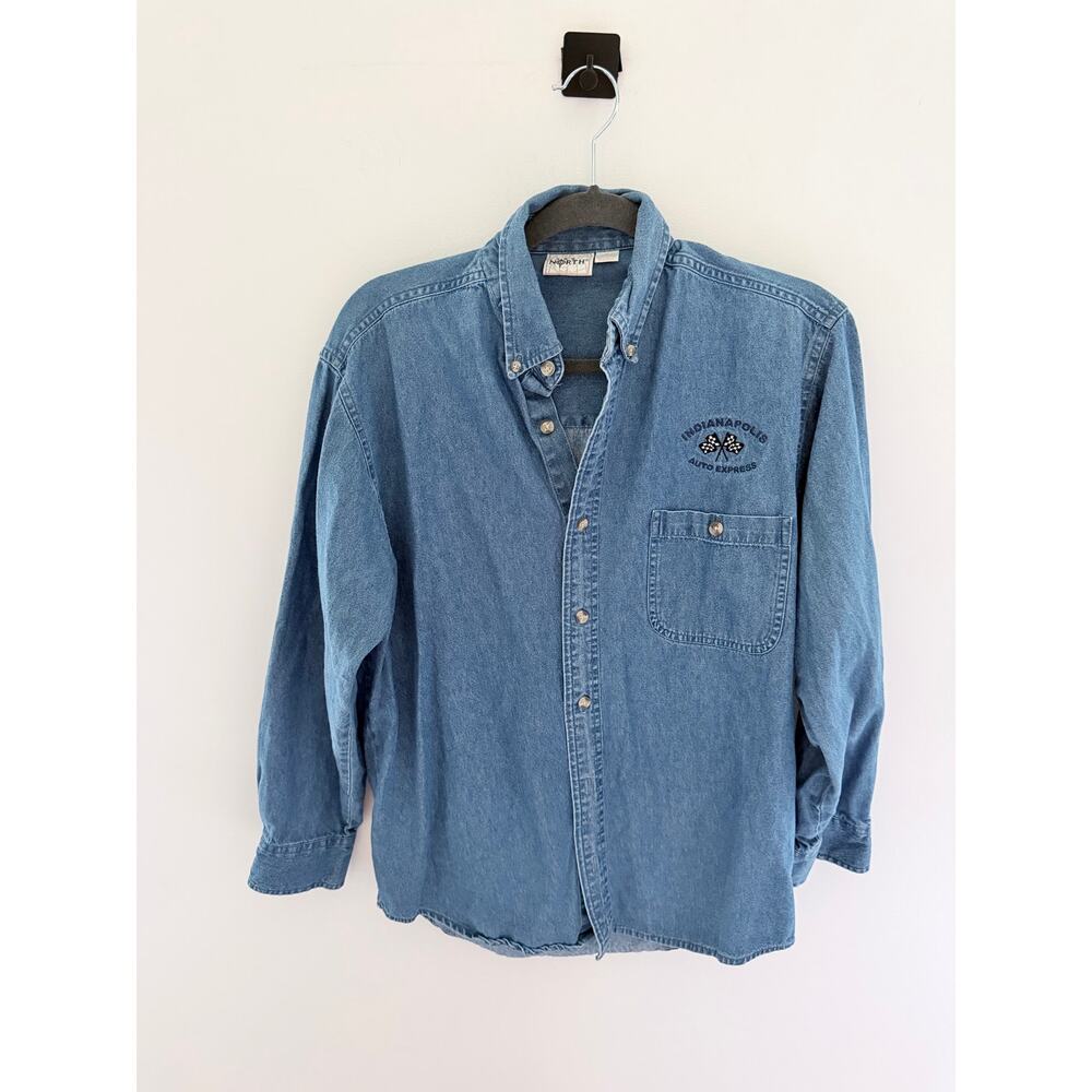 1250 North Blue Denim Button-Down “Indianapolis Auto Express” Shirt-Size S
